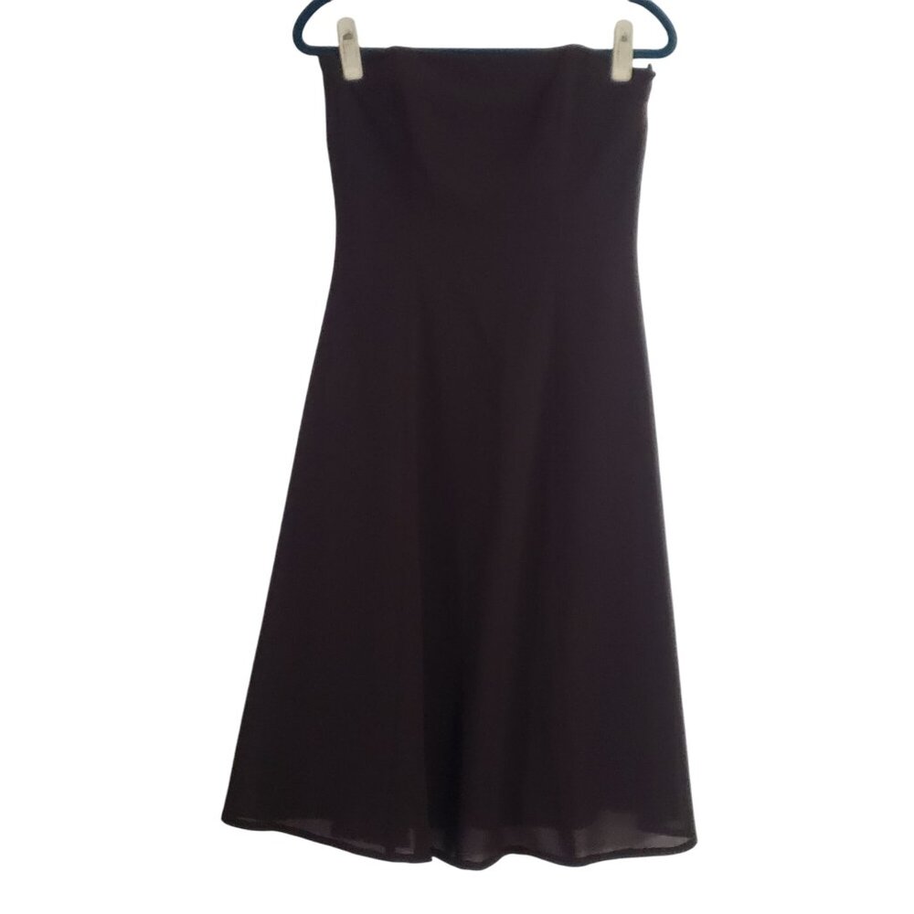 Vintage 90s Y2K Strapless A-Line Dress Brown Midi‎ Retro Formal Classic Timeless - Picture 2 of 11